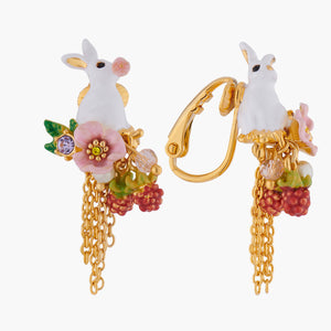ENCHANTED ENCOUNTER Bunny and Chain Asymmetrical Clip-on Earrings