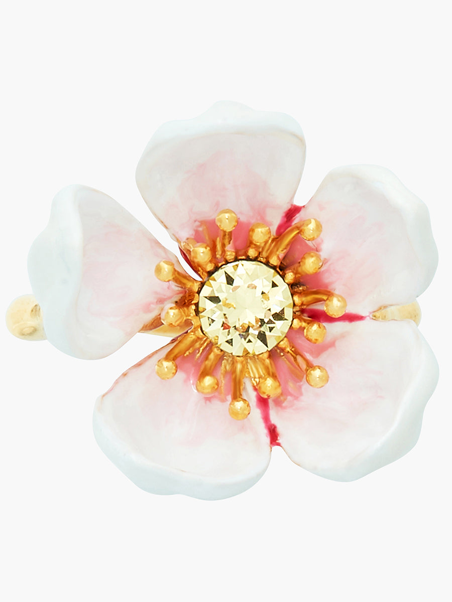 Japanese White Cherry Blossom and Petals Adjustable Ring