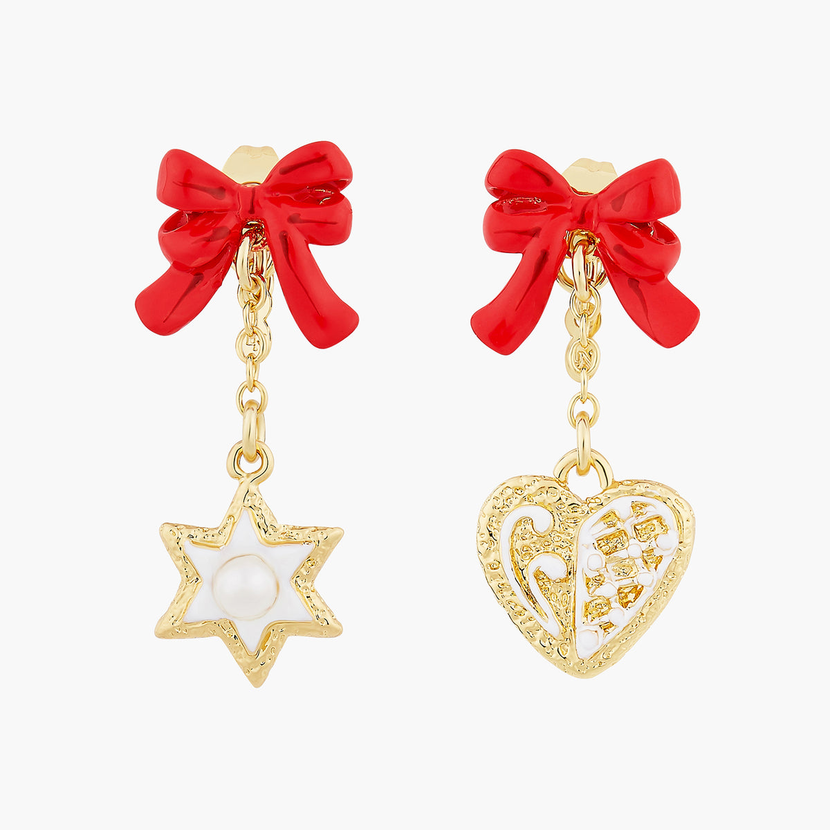 The Nutcracker Heart and Star Biscuits and Red Bow Post Earrings