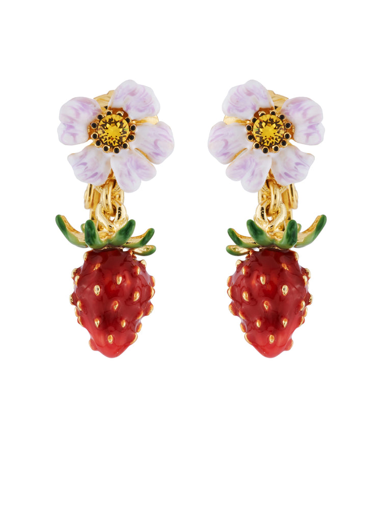 Royal Gardens Strawberry and White Flower Clip Earrings