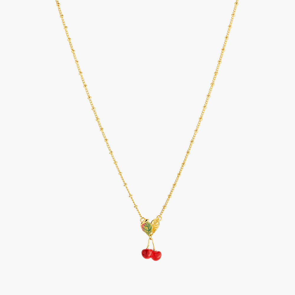 Cherries and Leaves Pendant Necklace