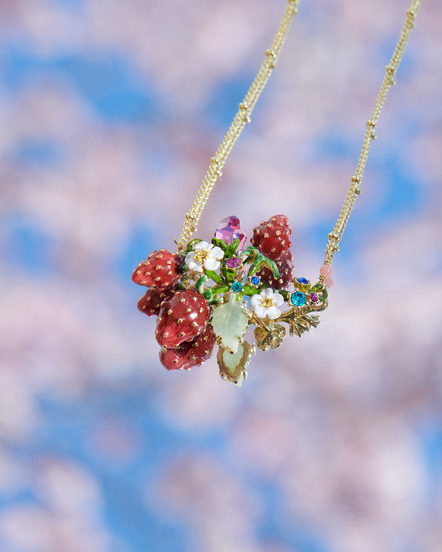 Royal Gardens Strawberry and White Flower Necklace Les Nereides