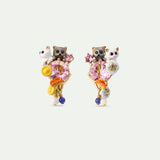 Little Cats Duo with Faceted Glass and Charms Clip Earrings
