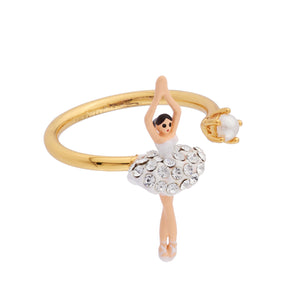 MINI LUXURY PAS DE DEUX MINI BALLERINA WITH SILVER CRYSTALS ADJUSTABLE RING