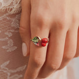 Cherries and Leaves Adjustable Ring