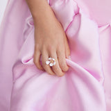 Japanese White Cherry Blossom and Petals Adjustable Ring