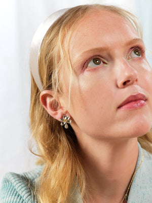 Daisy and White Crystal Studded Petal Clip-On Earrings