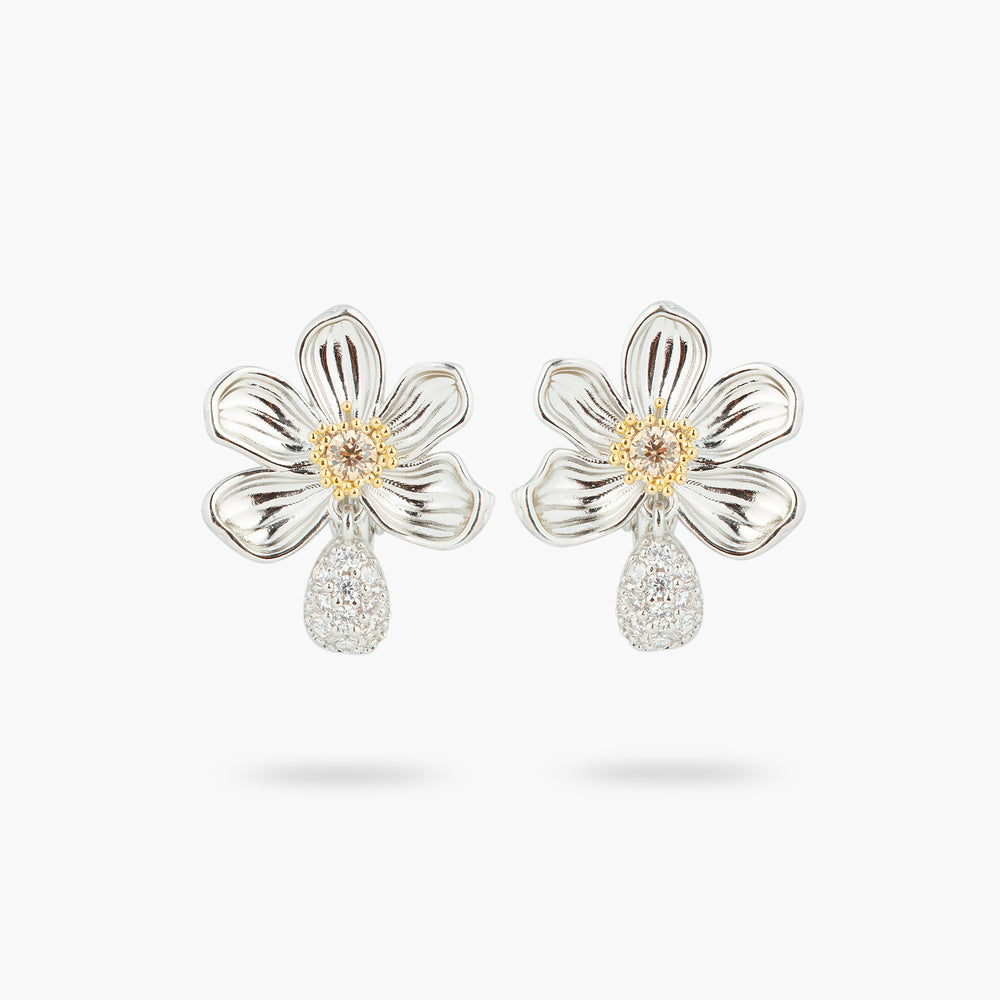 Daisy and White Crystal Studded Petal Clip-On Earrings