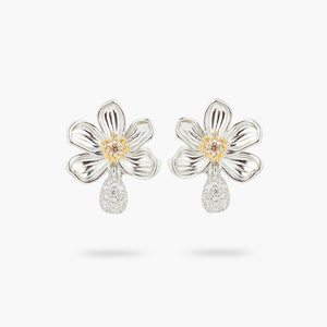 Daisy and White Crystal Studded Petal Clip-On Earrings