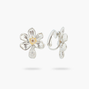 Daisy and White Crystal Studded Petal Clip-On Earrings
