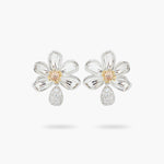 Daisy and White Crystal Studded Petal Post Earrings