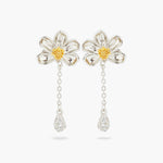 Daisy and White Crystal Studded Petal Post Dangling Earrings