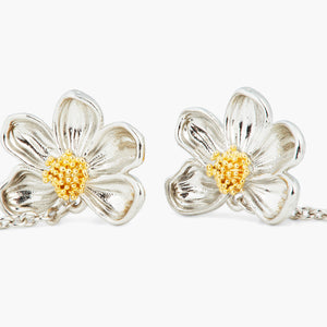 Daisy and White Crystal Studded Petal Post Dangling Earrings