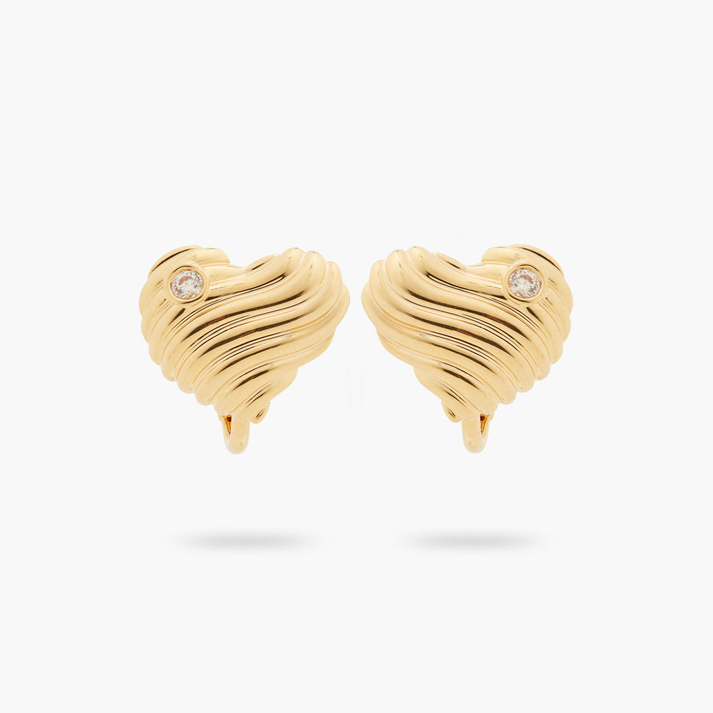 Ripple Effect Heart and Cubic Zirconia Clip-On Earrings