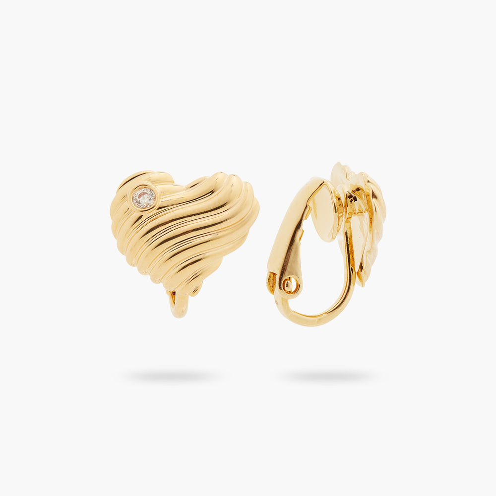 Ripple Effect Heart and Cubic Zirconia Clip-On Earrings