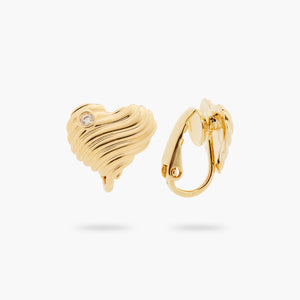 Ripple Effect Heart and Cubic Zirconia Clip-On Earrings