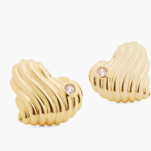 Ripple Effect Heart and Cubic Zirconia Clip-On Earrings