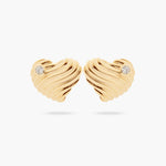 Ripple-Textured Heart and Cubic Zirconia Post Earrings