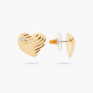 Ripple-Textured Heart and Cubic Zirconia Post Earrings