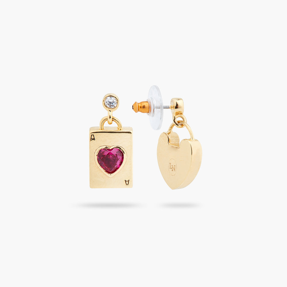 
            
                Load image into Gallery viewer, Asymmetrical Heart Padlock and Heart Card Post Earrings
            
        
