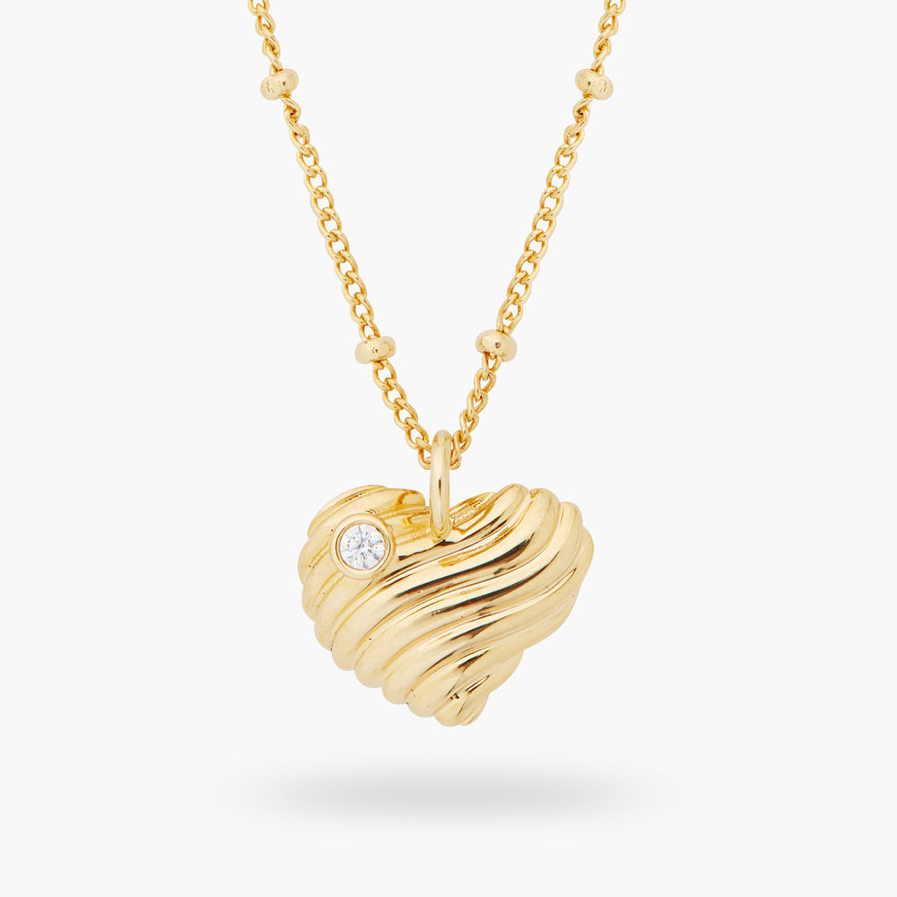 Ripple Effect Heart and Cubic Zirconia Pendant Necklace
