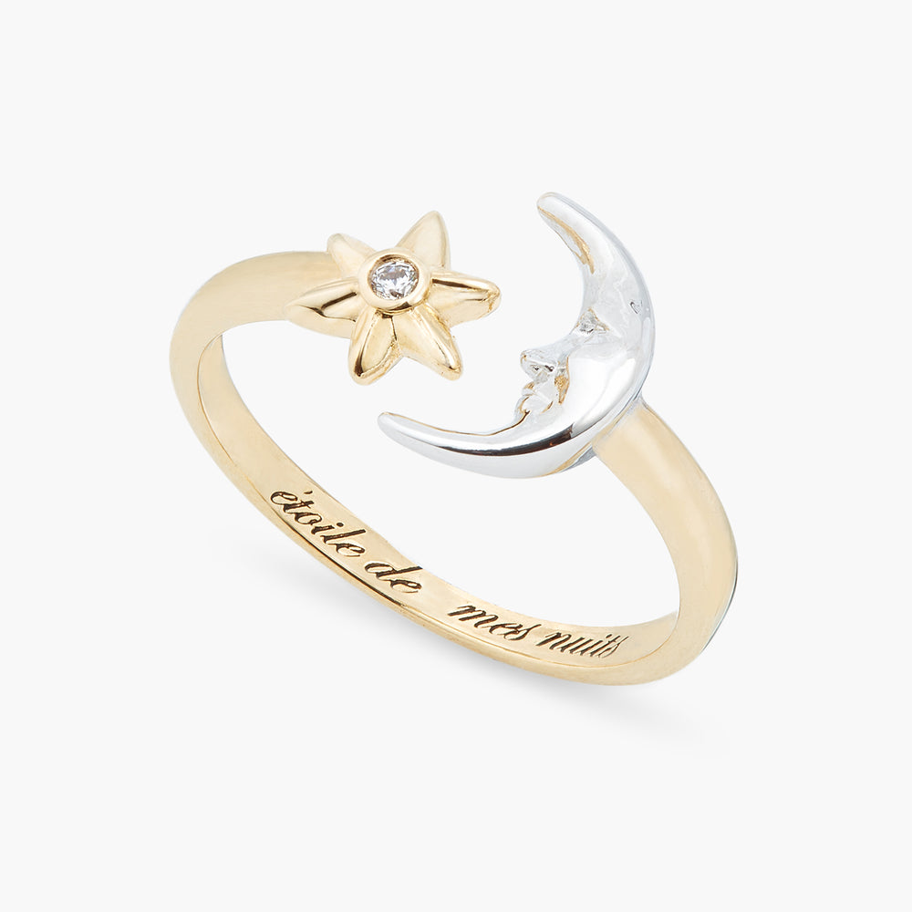 Moon and Star Adjustable Ring