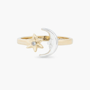 Moon and Star Adjustable Ring