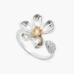Daisy and Petal Paved with White Crystal Adjustable Ring