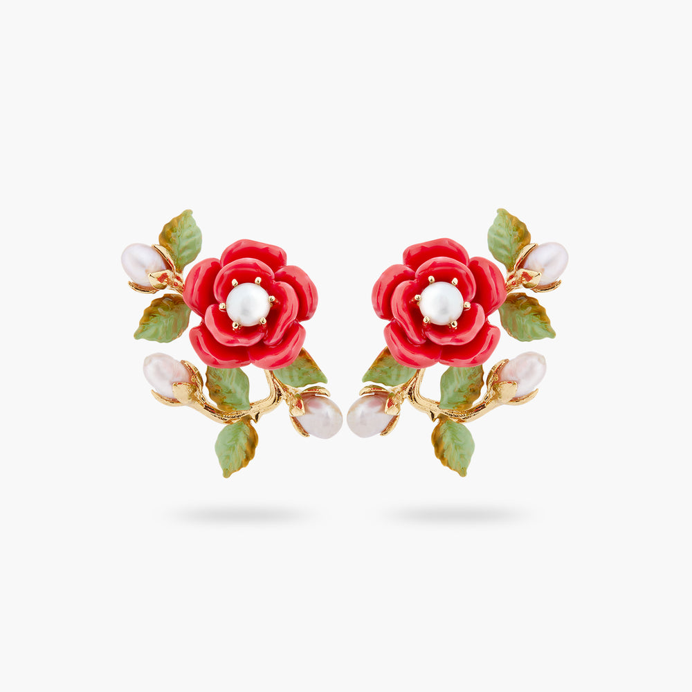 Rose Branch and Cultured Pearl Clip-on Earrings
