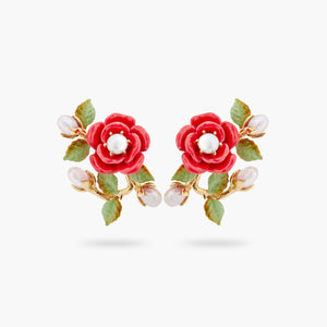 Rose Branch and Cultured Pearl Clip-on Earrings