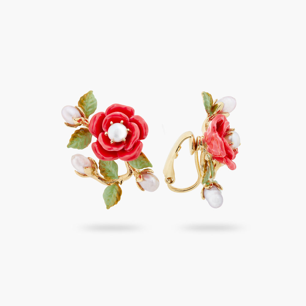 Rose Branch and Cultured Pearl Clip-on Earrings