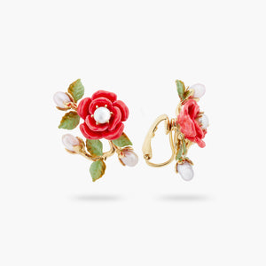 Rose Branch and Cultured Pearl Clip-on Earrings