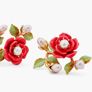 Rose Branch and Cultured Pearl Clip-on Earrings