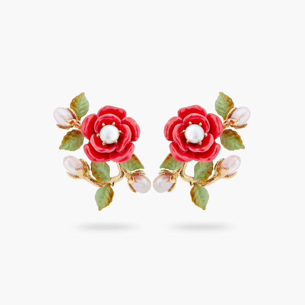 Rose Branch and Cultured Pearl Post Earrings