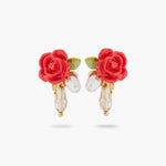 Rose, Cultured Pearl and Glass Drop Clip-on Earrings