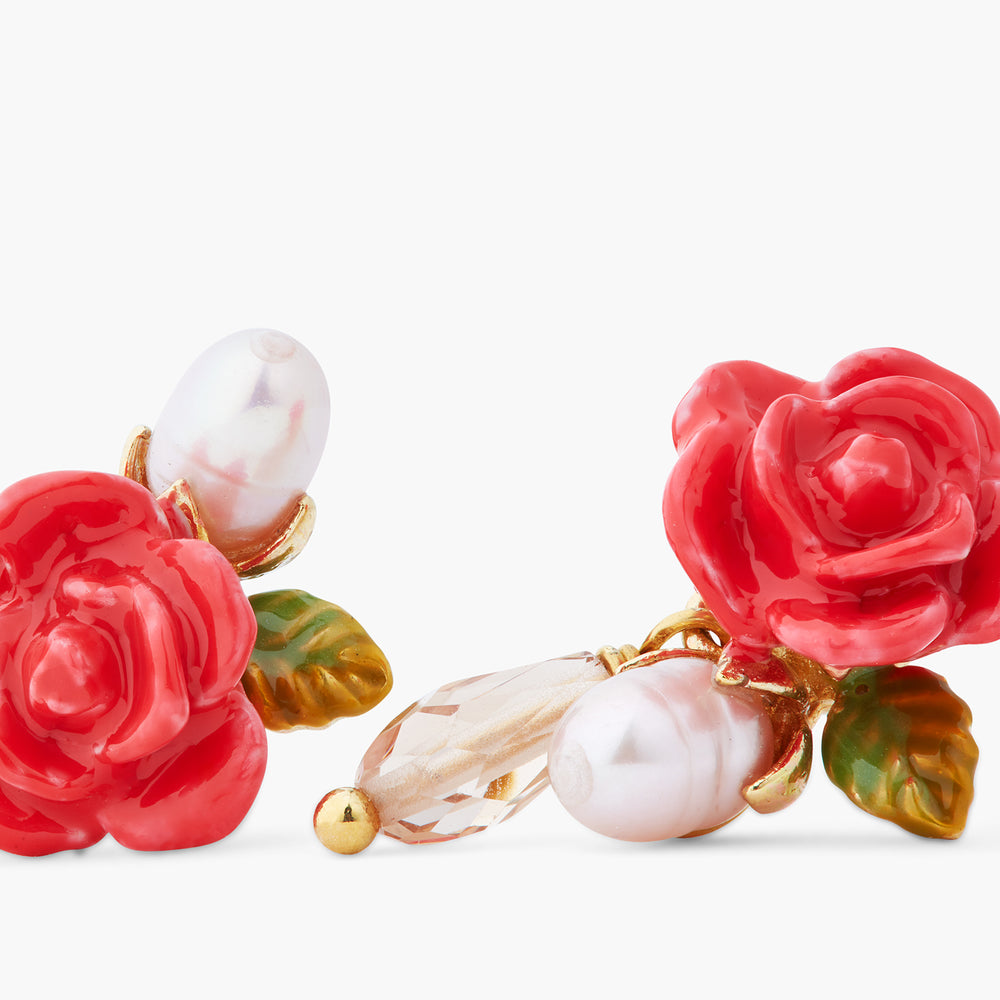 Rose, Cultured Pearl and Glass Drop Sleeper Earrings