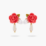 Rose, Cultured Pearl and Glass Drop Post Earrings