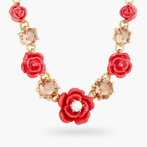 Roses, Cultured Pearl and Stone Statement Necklace
