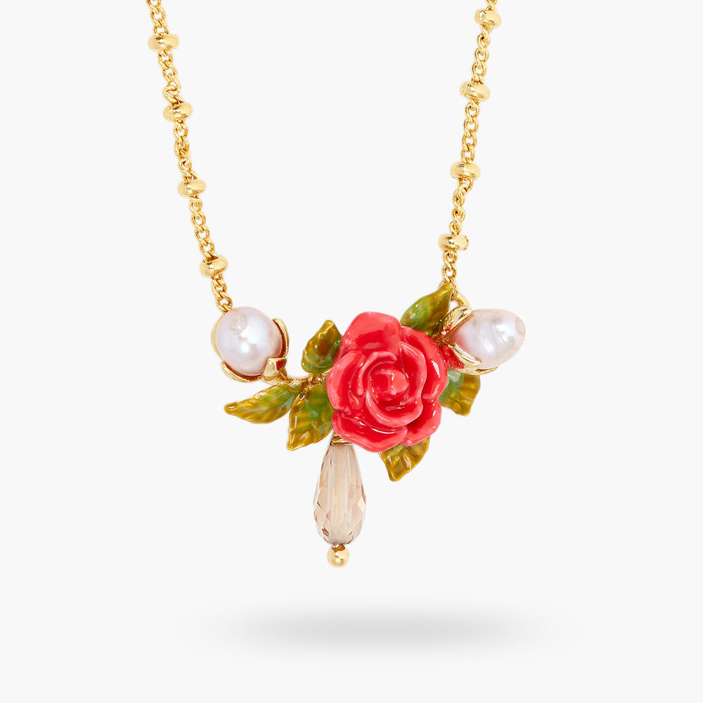 
            
                Load image into Gallery viewer, Rose, Cultured Pearl and Glass Drop Statement Necklace
            
        
