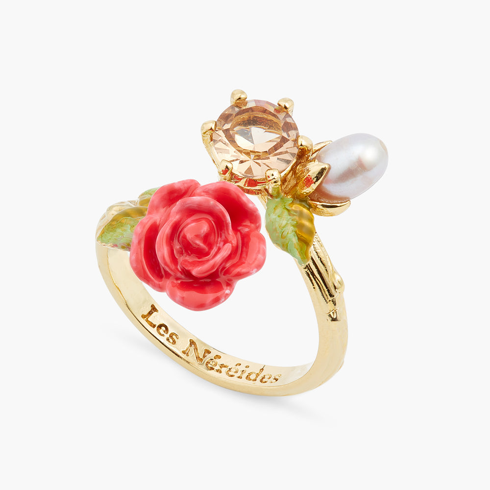 Rose, Cultured Pearl and Stone Adjustable Ring
