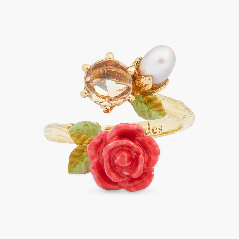 Rose, Cultured Pearl and Stone Adjustable Ring