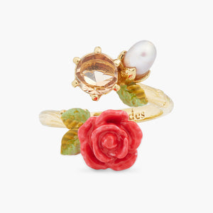 Rose, Cultured Pearl and Stone Adjustable Ring