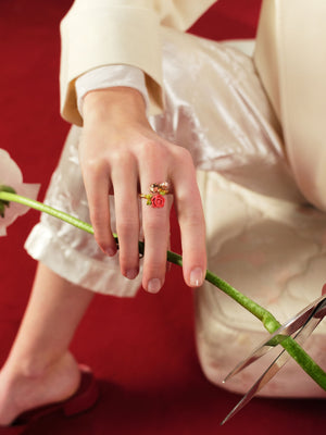 Rose, Cultured Pearl and Stone Adjustable Ring