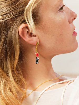 Charming Cat and Red Boots Clip-On Dangling Earrings