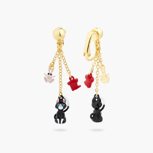 Charming Cat and Red Boots Clip-On Dangling Earrings