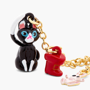 Charming Cat and Red Boots Clip-On Dangling Earrings