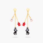Charming Cat and Red Boots Post Dangling Earrings
