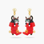 Charming Cat in a Red Boot Clip-On Earrings