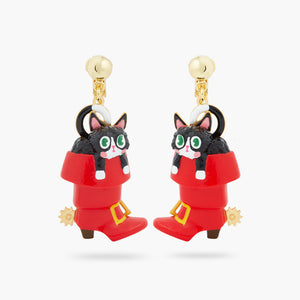 Charming Cat in a Red Boot Clip-On Earrings