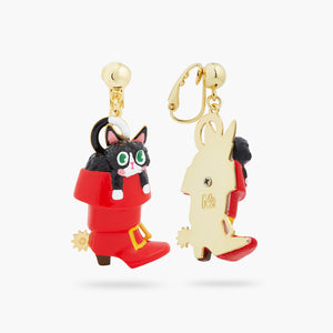 Charming Cat in a Red Boot Clip-On Earrings